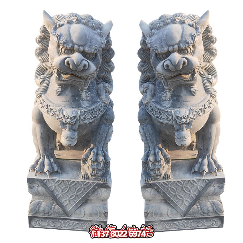 經(jīng)典石雕大理獅子雕塑，精致祠堂裝飾