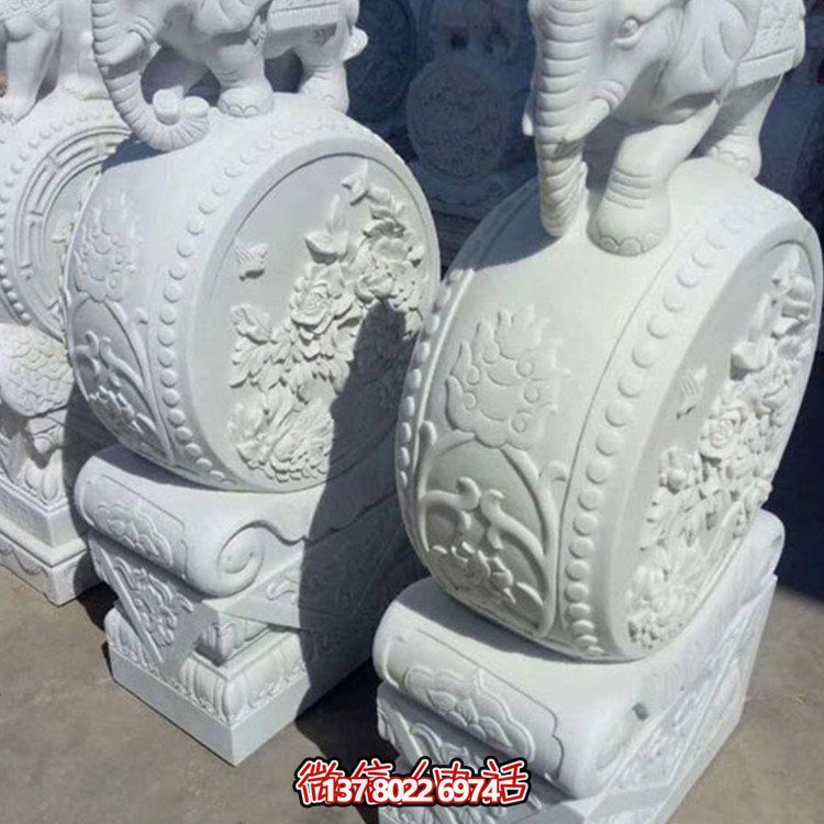 漢白玉小象石雕抱鼓，為您的別墅庭院增添優(yōu)雅氣息