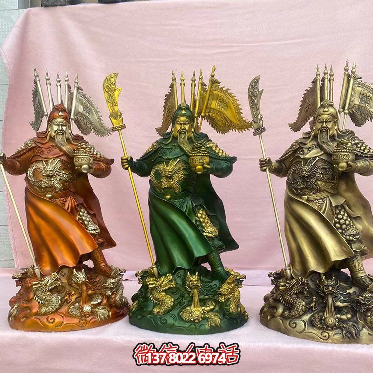 銅雕關(guān)公擺件，家居供奉雕塑裝飾