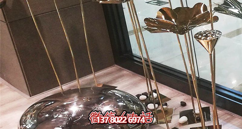 室內裝飾蓮蓬雕塑，用不銹鋼鵝卵石點綴