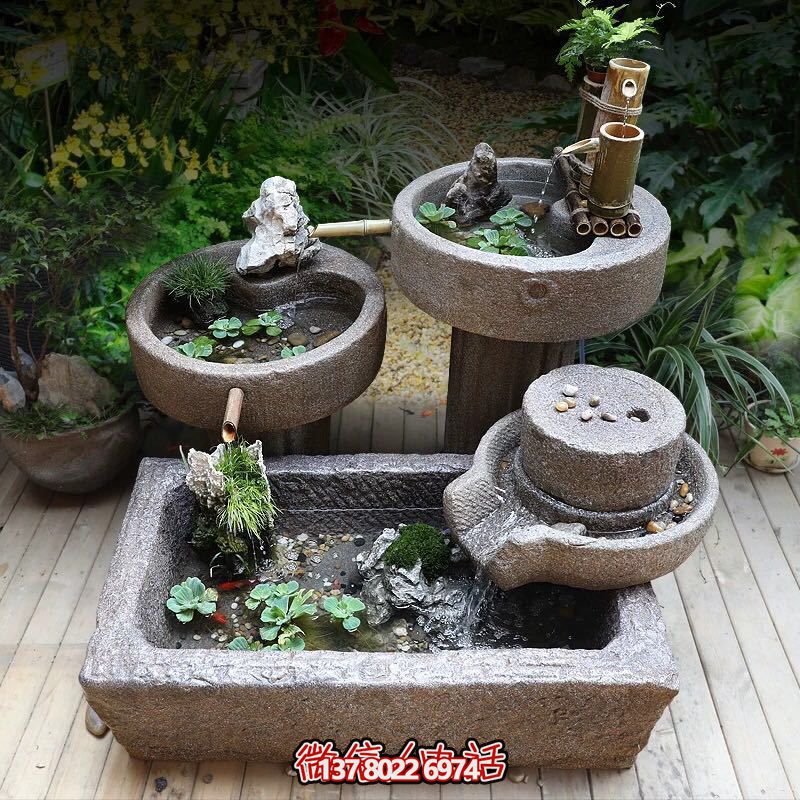 老舊石槽魚(yú)缸石頭魚(yú)池水缸養(yǎng)魚(yú)花盆戶(hù)外庭院石磨青石流水景觀