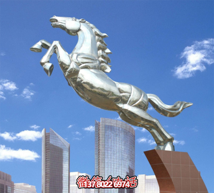 不銹鋼馬兒雕塑，鏡面騰空的馬兒雕塑，企業精神標識標志