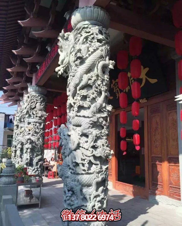 景區(qū)古建筑門口華表龍雕塑擺件 景區(qū)古建筑門口華表龍雕塑擺件