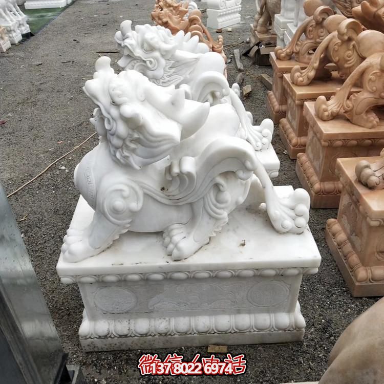 漢白玉石雕動(dòng)物別墅庭院門(mén)口招財(cái)辟邪瑞獸麒麟貔貅雕塑