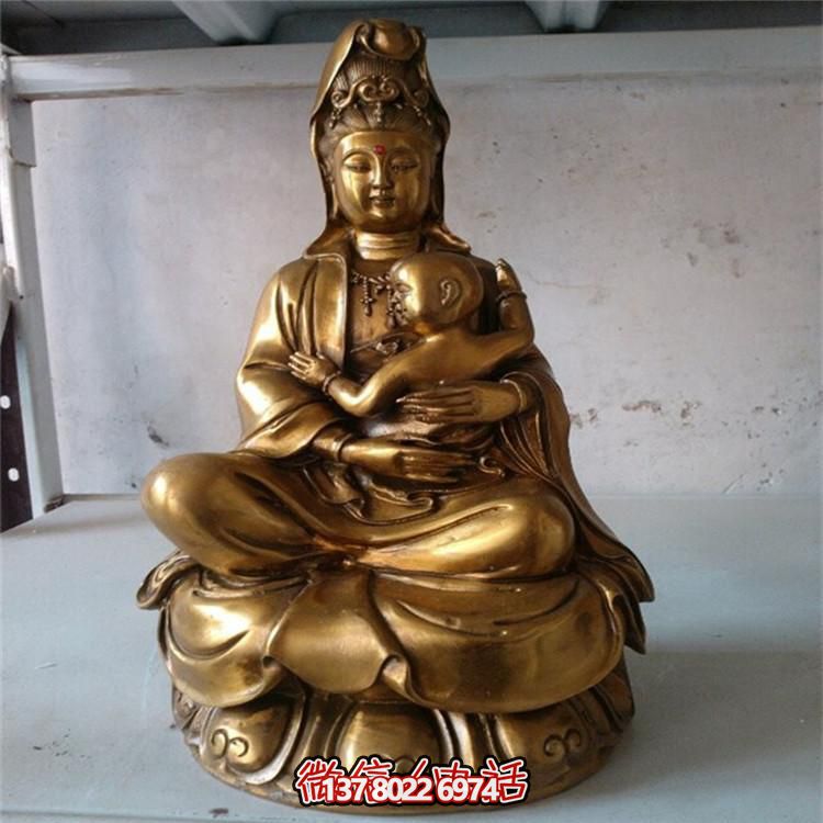 寺廟大型鑄銅噴金烤漆供奉佛像送子觀(guān)音雕塑